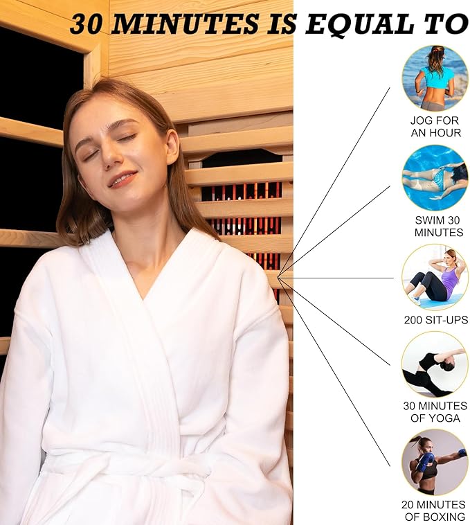 Infrared Sauna Room with Recliner, 1 or 2 Person Home Canadian Hemlock Luxurious Wooden Traditional Indoor Corner Dry Heat Sauna Room, 2300W/220V, 8 Heating Panels, 7 Color Lights, Oxygen Bar