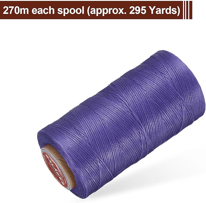 uxcell Flat Leather Sewing Waxed Thread, 270m / 295 Yards Polyester Wax String, 150D Wax Stitching Cord for Leather Crafts, Bookbinding, Bracelets Braided, Light Purple