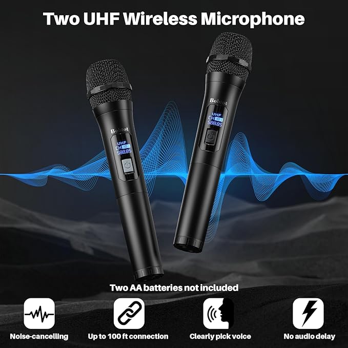 Karaoke Machine, Portable Bluetooth Speaker with 2 Wireless Karaoke Microphones, Karaoke Machine for Adults Kids with Subwoofer, LED Light Support TWS/FM/USB/AUX for Home Party Outdoor