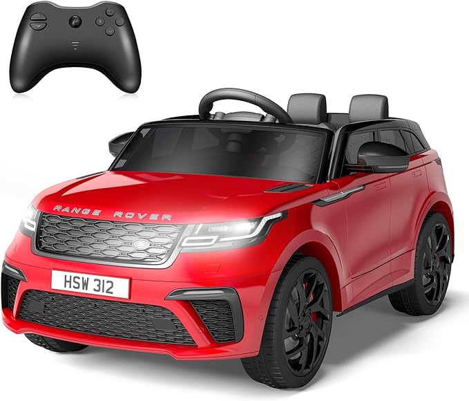 Licensed Land Rover Kids Electric Car, Ride On Toys for 4-8 Year Olds with Mp3 Player, Remote Control, Rocking, Pull Rod (Red)