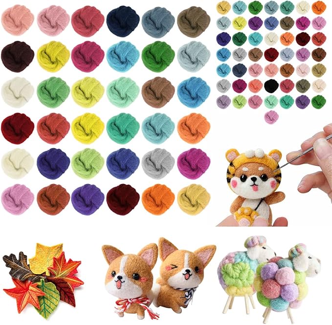 Needle Felting Kit, Needle Felting Wool Roving Set, Needle Felting Starter Kit Wool Felt Tools for Felting Wool DIY Craft Materials Needle Felting Supplies (36 Colors)