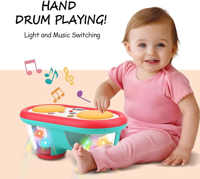 Baby Toys for 6 to 12 Months, Drum Musical Learning Infant Toys Rotating Light Up Toys for 12-18 Months, Tummy Time Toys for Baby 0-3-6-9 Months, Baby Gifts Toys 1 Year Old