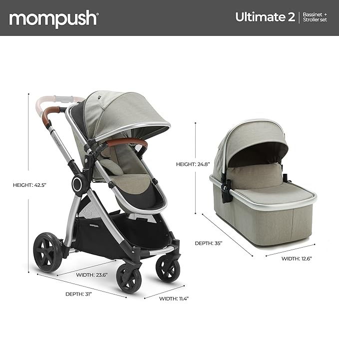 Mompush Ultimate 2 Baby Stroller for Infant and Toddler with Newborn Mode and Reversible Seat, All-Terrain Stroller with All-Wheel Suspension, Includes Car Seat Adapter and Large Storage Basket