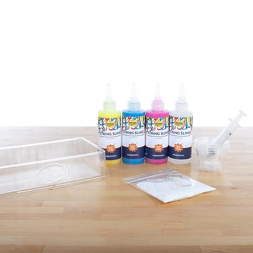 Steve Spangler Science String Slime Deluxe Kit, Includes Pink, Blue, Yellow & Clear (3.4 oz. Each) – DIY Slime Science Experiment Kit for Kids, Learn/Teach Science of Polymers, Exciting STEM Activity