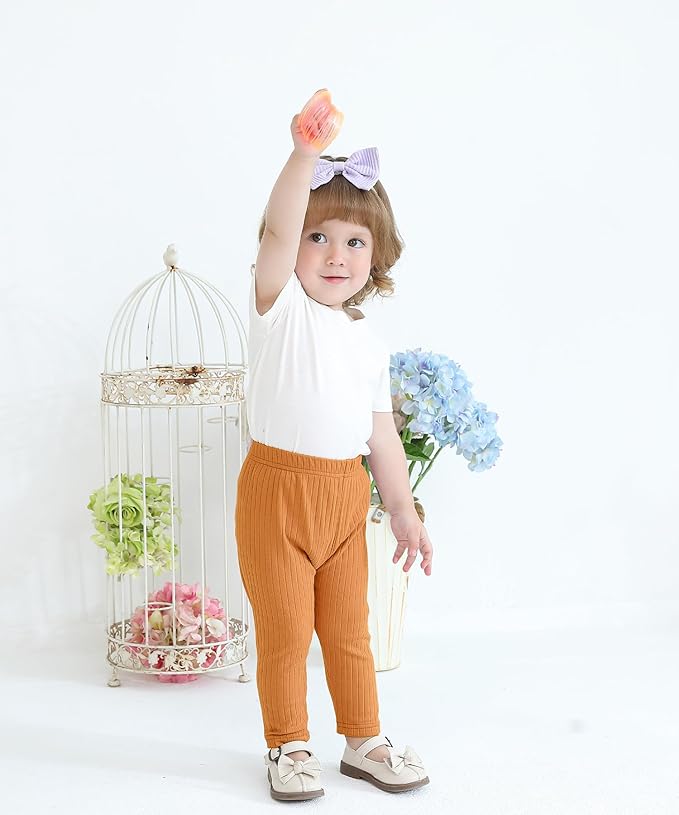 Baby and Toddler Girl's 5 Pack Cotton Ribbed Pull On Pants Leggings 0-4 Years