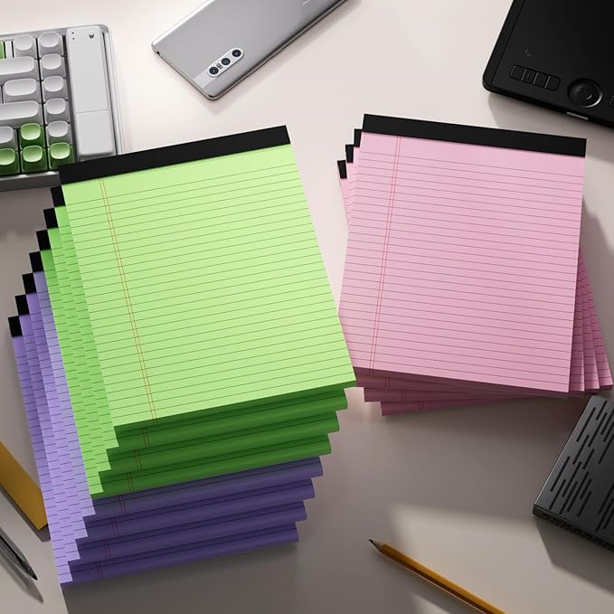 Legal Pads 8.5 x 11 Colored Notepad, 12 Pack Wide Ruled Lined Paper, Micro Perforated Writing Pads, 30 Sheet/Note Pads, Pink Legal Pad 8.5 x 11 Notebook Paper Tablet for School