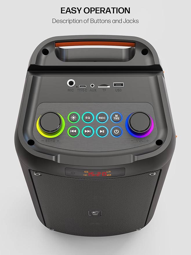 Karaoke Machine for Adults, Portable Bluetooth Speaker with 2 Wireless Microphones, PA System with Disco Lights for Big Party, Outdoor, Supports USB/TF/REC/FM/AUX, Ideal Gifts for Family, Music Lover