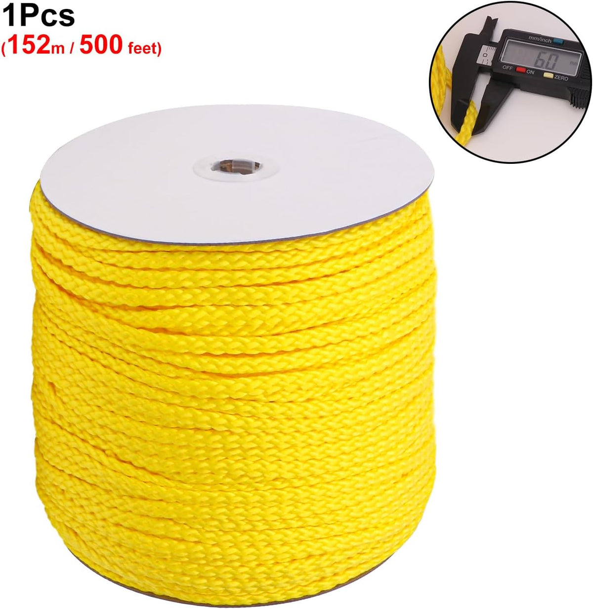 Polypropylene Rope - 1/4 Inch Yellow Nylon Rope, 500 Feet Long - Ideal for Tarps, Tie-Downs, Home Improvement & Hardware Needs