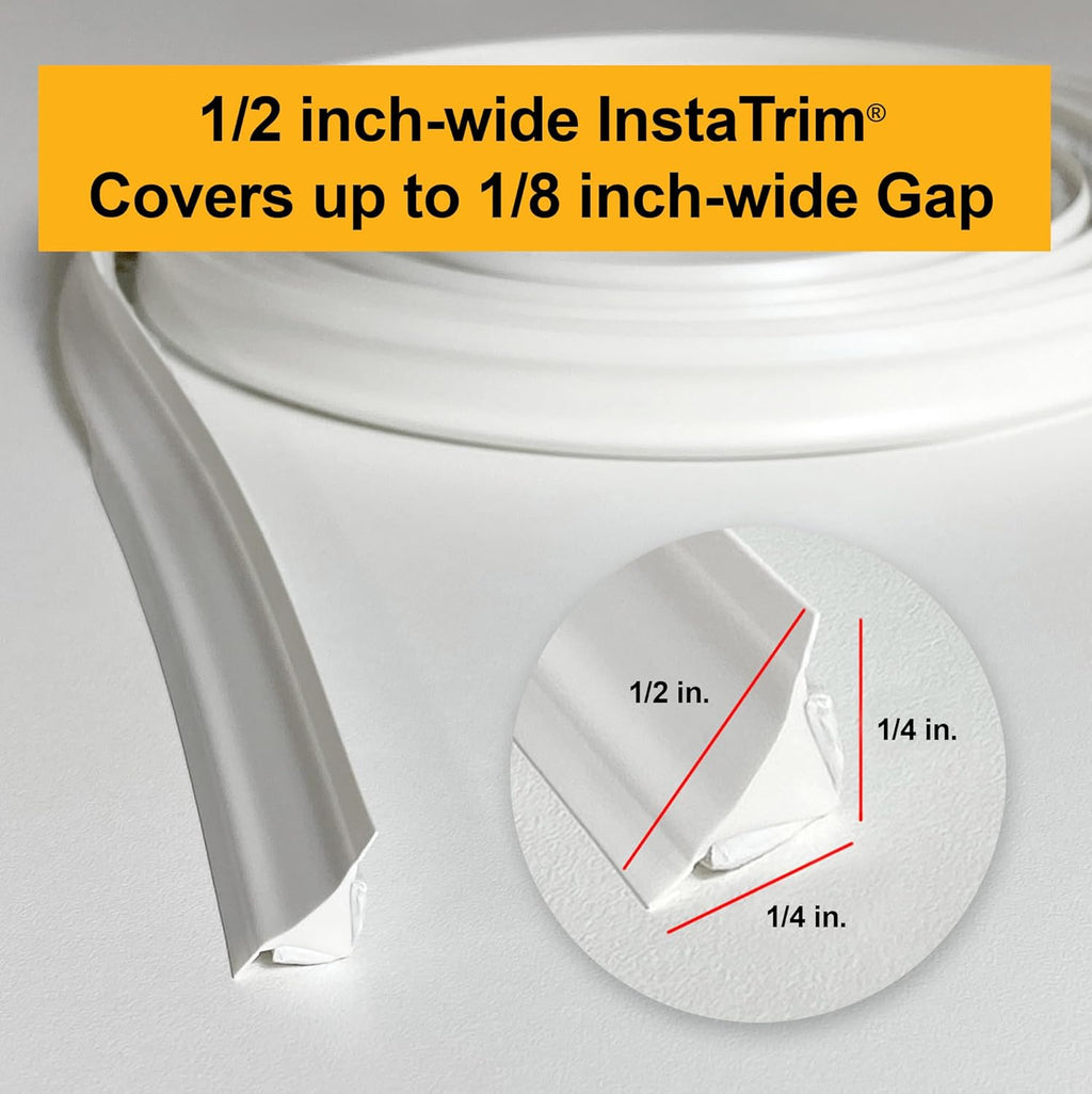 InstaTrim The Original Flexible Trim - 10ft Ivory 1/2" Wide Caulk Tape - Adhesive Trim with Many Uses Including Caulking for Bathtubs, Sinks, Counters, Tile, Floors - Made in USA