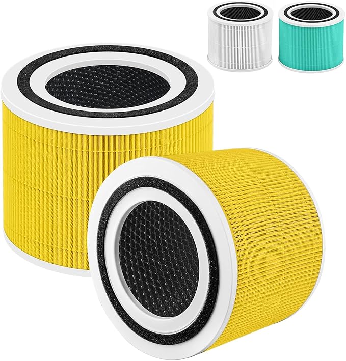 Core 300 Core 300s Filter Compatible with LEVOIT Core 300 and Core 300S VortexAir Air Purifier, Core 300-RF and Core P350 3-in-1 Hepa Filter, Part No. Core 300-RF and Core P350-RF, 2 Pack yellow