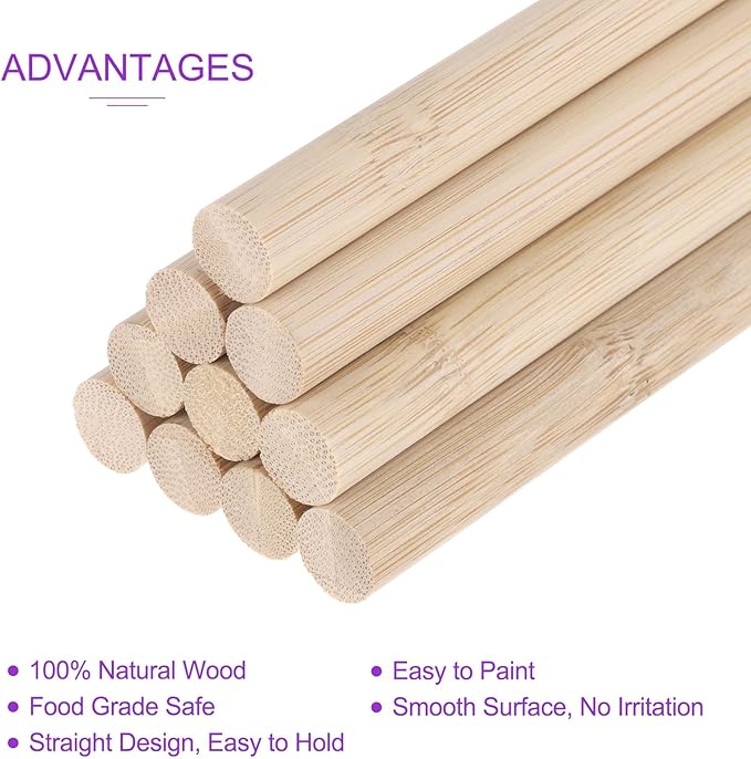DMiotech 50 Pack 1/2" x 6" Wooden Dowel Rods Unfinished Natural Sticks Wood Craft Sticks for Home Decor Projects and Making DIY Craft,Wood Color