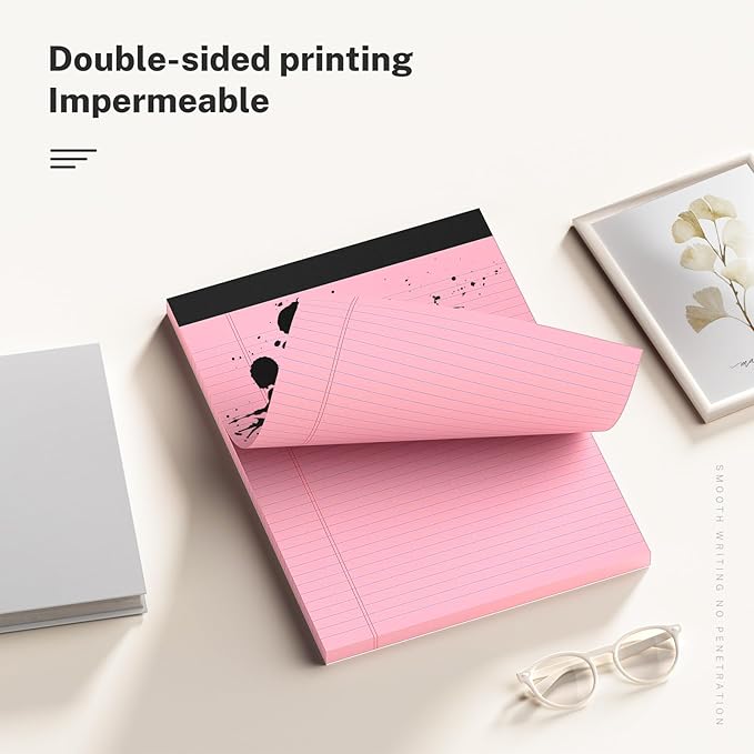 300 Sheets Pink Legal Pads 8.5 x 11 College Ruled Paper 6-Pack Note Pad Narrow Ruled 50 Sheets per Notepad Perforated Writing Pad Durable Sturdy Back 8x11 Pads of Paper