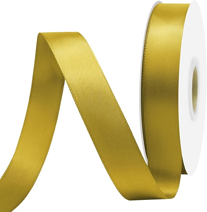Gold Satin Ribbon 7/8" X 50 Yards Solid Color Double Faced Ribbons Perfect for Crafts Wedding Decor Bow Making Arts Sewing and More