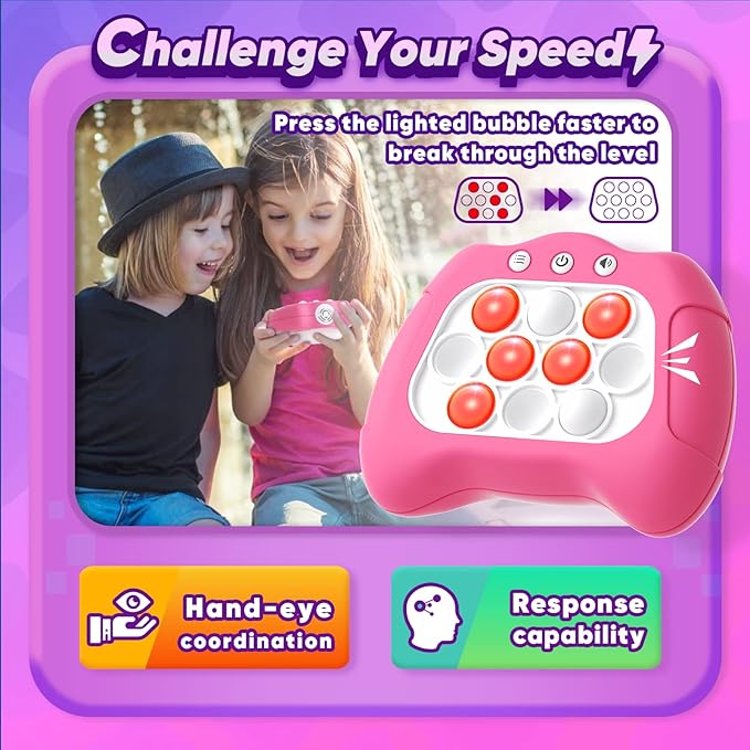 Handheld Game Toy for Kids Age 6-12, Sensory Fidget Toys for Kids 8-12, Birthday Gifts for 6 7 8 9 Year Old Girls & Boys & Teens -Dark Pink