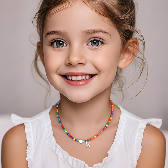 Colorful Initial Necklaces for Girls Women Kids - Teen Girls Gifts Trendy Beaded Initial Necklace Dainty Letter Gifts Choker Necklace for Girl Jewelry