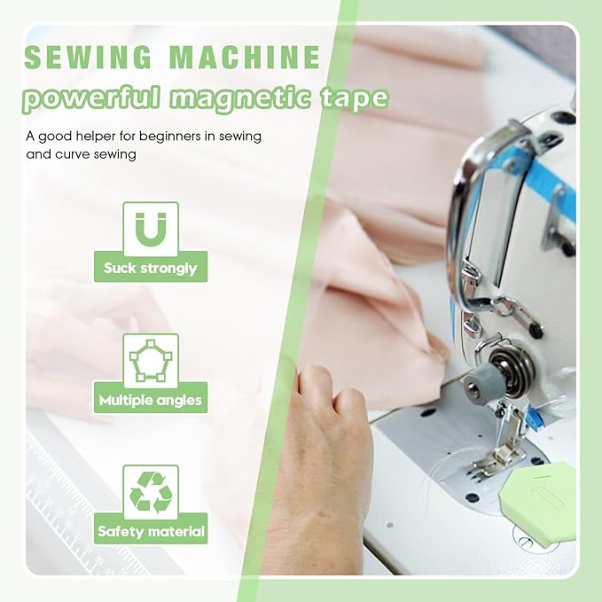 Pcmursal 4 Pieces Magnetic Seam Guide for Sewing Machine, Upgraded Multi-Purpose Tool Polygonal Magnetic Seam Guide with Scale, Sewing Supplies and Accessories (Green)