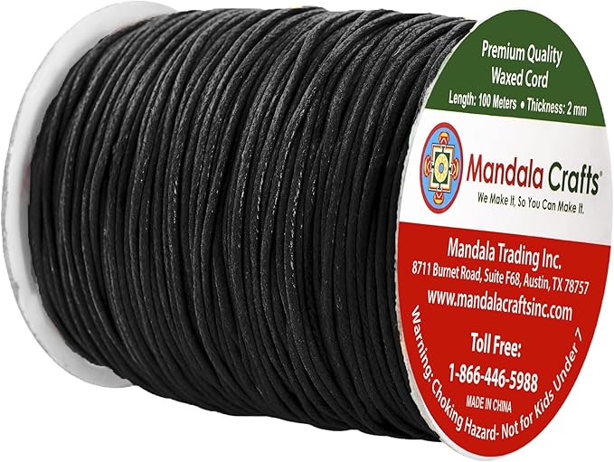 Mandala Crafts 2mm 109 Yards Black Cotton Waxed Cord for Jewelry Making Bracelet Cord Waxed String - Beading String Thread Jewelry Cords for Necklaces String