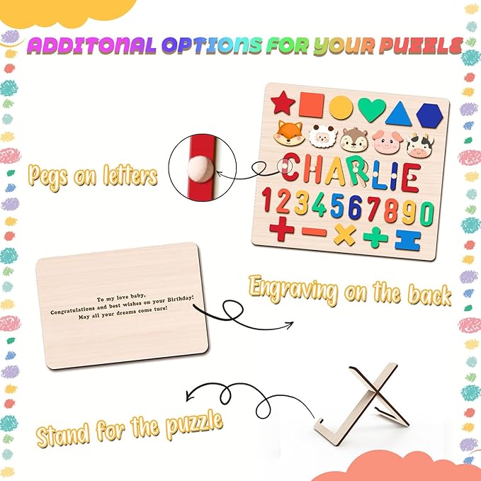 Personalized Name Puzzle for Toddlers 1-3 Wooden Alphabet Shape Number Blocks Personalized Baby Gifts 1st Birthday for Girls & Boys Preschool Educational Montesorri Toys for 1 Year Old 2 3 4 5