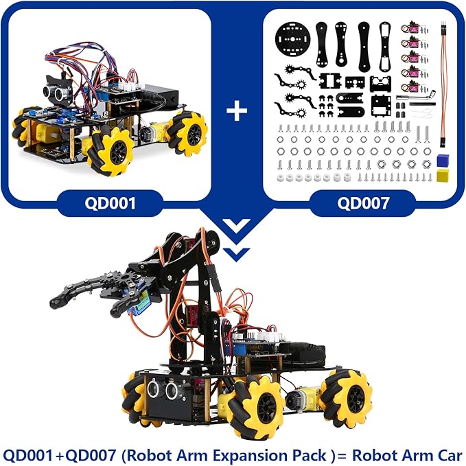 Robot Arm Expansion Pack Smart Car Starter Kit, Robotics Kit for Kids Ages 8-12 12-16, STEM Toys Coding Robot Kit for Teens & Adults(QD007)