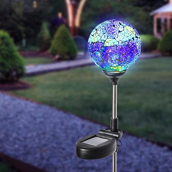 WNP Outdoor Mosaic Solar Light Stake Decor for Garden Waterproof,Color Glow Solar Powered Led Light Decorative Outdoor Landscape Blue Glass Ball Solar Absorb Birhtday Gift Lights for Mom Yard,Path