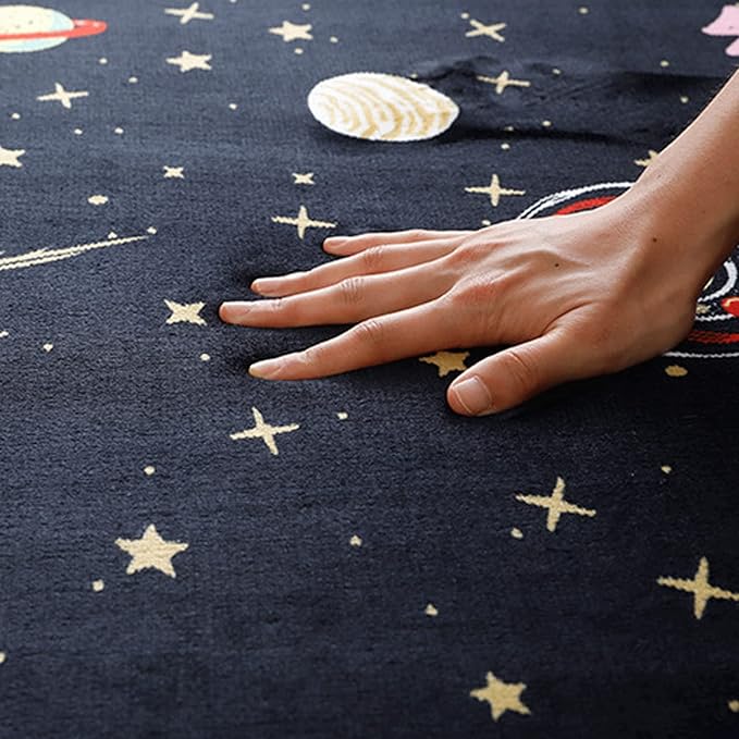 Loartee Coral Velvet Area Rug - 1" Thick Memory Foam Baby Play Mat, Washable Toddler Carpet, Home Decor for Living Room, Nursery, Kids Bedroom, Astral Black, 6'7"x6'7"