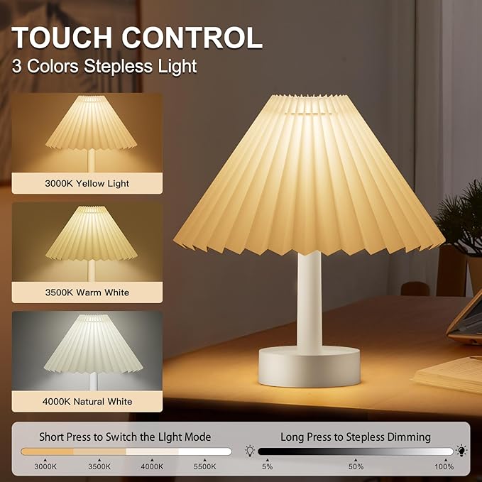 Tremdwoto Bedside Night Light for Kids,3 Colors Modes & Stepless Dimmable Cordless Night Lights,USB Rechargeable Nursery Lamp Nightlight, Cute Bedside Night Light for Bedroom, Kids Room, Dorm