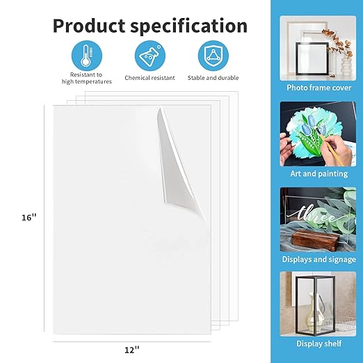 Art3d 5-Pack of 12×16" PET/Plexiglass Sheets, Transparent Clear Flexible Plastic Sheet Panels for Craft, Picture Frames, Sign Blank, DIY Display Project