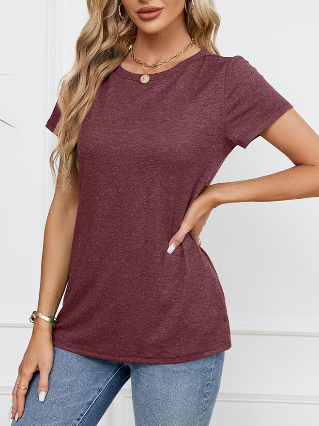 Soft Short Sleeve Shirts for Women, Crew Neck T Shirts for Women Loose Fitting Lightweight Top Basic Tee Shirt