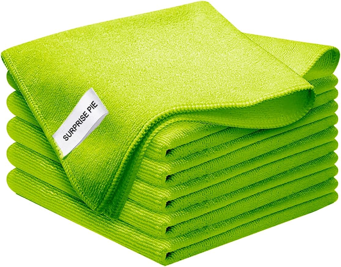 Microfiber Cleaning Cloth for Kitchen Housekeeping Dish Electronics Dust Rags Thick Lint Free Car Wash DryingTowel (12"x12") Green-6 Pack