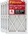 Filtrete 15x20x1 AC Furnace Air Filter, MERV 11, MPR 1000, Micro Allergen Defense, 3-Month Pleated 1-Inch Electrostatic Air Cleaning Filter, 4 Pack (Actual Size 14.81x19.81x0.81 in)