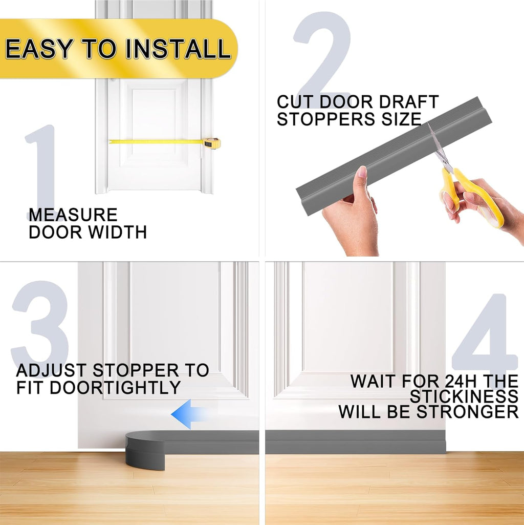 Door Draft Stopper,Door Sweep for Bottom of Doors,Weather Stripping Seal Draft Guard Blocker Noise Cold Air Insulation Soundproofing for Exterior Interior Home Improvement(Grey, 78")