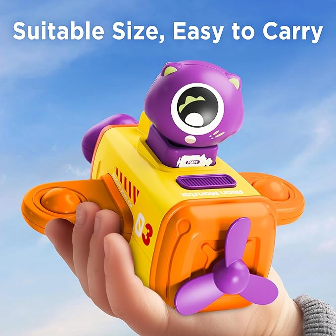 iPlay, iLearn Press to Go Car Toys for Toddlers 1-3, Baby Airplane Race Cars, Infant Push Go Play Vehicle Set, Boys Pull Back Friction Car for 6-9-12-18 Month, 1st Birthday Gift for 1-2 Years Old Kids