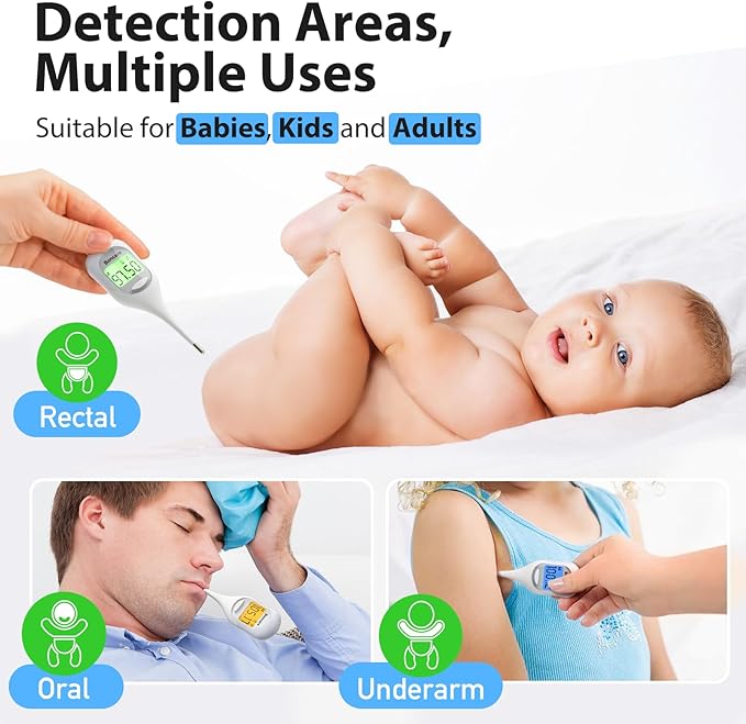 Boncare 9 Seconds Basal Body Thermometer for Ovulation, Oral Thermometer for Adults and Kids - Accurate Rectal Thermometer, with Fever Alarm and Large Display (Rice-White)