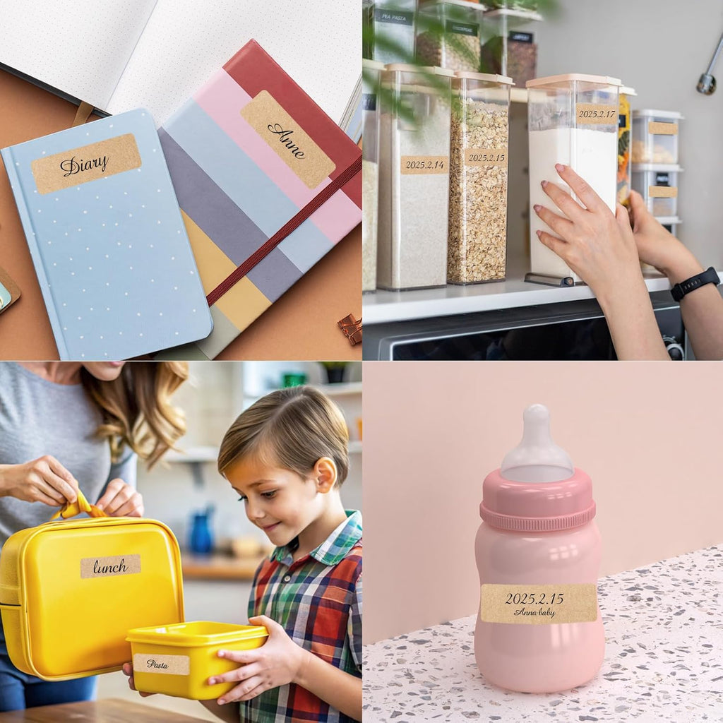 Removable Kraft Label Stickers- Writable Gift Tag Stickers Labels, Self-Adhesive Brown Kraft Label for Essential Oil Bottle, Jars, Food Storage or Gift Decoration-240 PCS