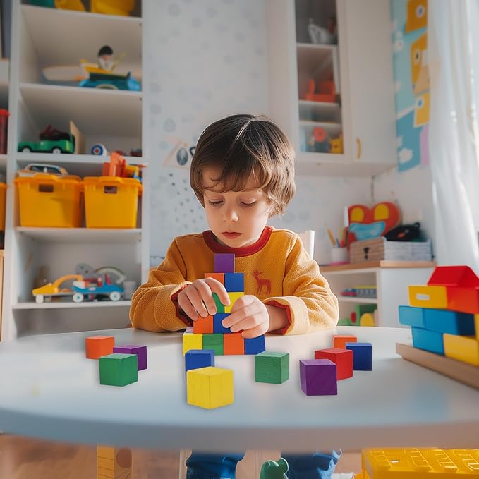 108 Pack 1 Inch Wooden Blocks, 6 Colors STEM Math Sorting Toys, Wood Building & Stacking Blocks for Toddlers, Classroom Learning Wooden Cube Blocks, Creative Play & DIY Craft for Kids Ages 3+