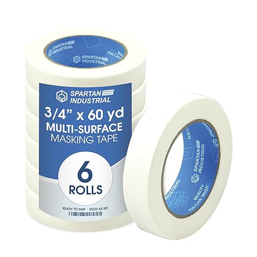 Spartan Industrial - 0.75" X 60 yd Masking Tape for Painting, Drafting, Labeling, and More - 6 Beige Tape Rolls, 5.5 Mil