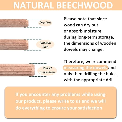 200 Pcs Wooden Dowel Pins - 1/4 inch, 5/16 inch,3/8 inch Fluted Wood Dowels Rods,Hardwood Crafts Dowel Pegs