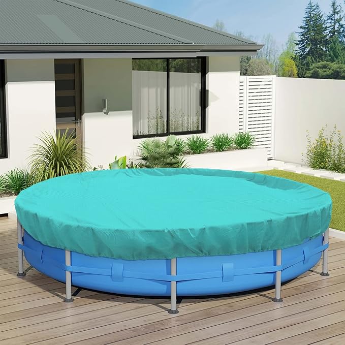 ECOOPTS 14 ft Round Pool Cover for Above Ground Pools, Swimming Pool Cover Protector Winter Safety Cover (Turquoise)
