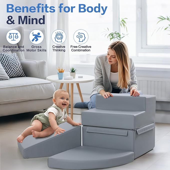 Sumbababy Foam Climbing Blocks for Toddlers: 4 PCS Soft Play Toys - Waterproof PU Leather Climber - Kids Indoor Playground Set for Preschool and Daycare