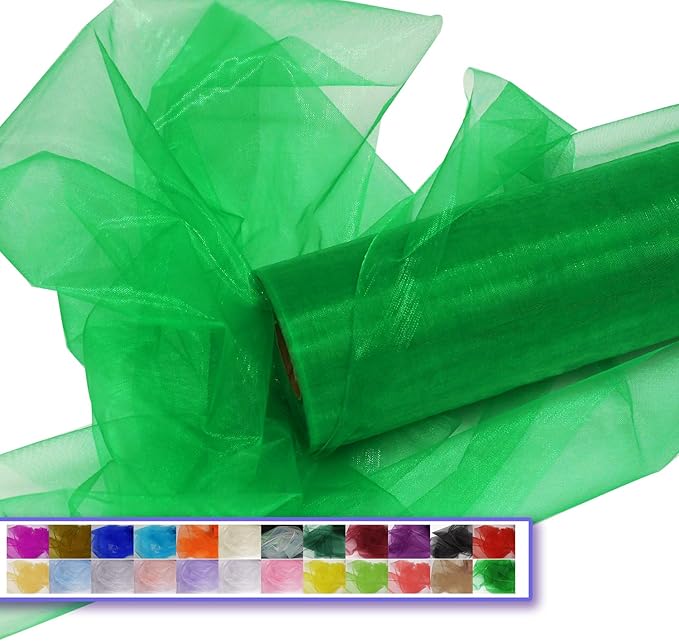 Green Organza Tulle Fabric Rolls, Crystal Organza 12" by 50 Yards (150 ft) Sheer Nylon Silky Shiny Netting Spool Bolt for DIY Craft Table Runner Wedding Baby Shower Party Decor (Emerald Green)