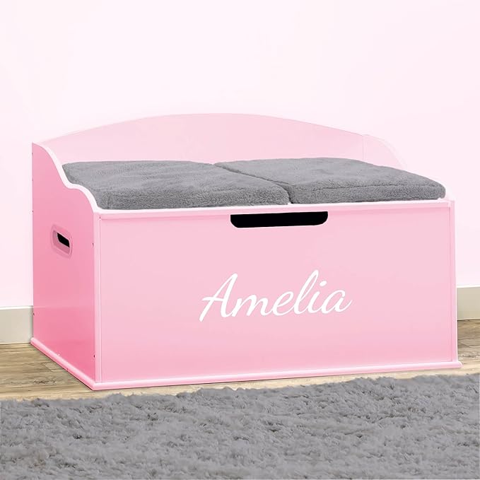 DIBSIES Personalized Creative Wonders Toy Box, Signature Series for Girls, 30 x 19.25 x 18 inches, Soft-Close Lid (Pink)
