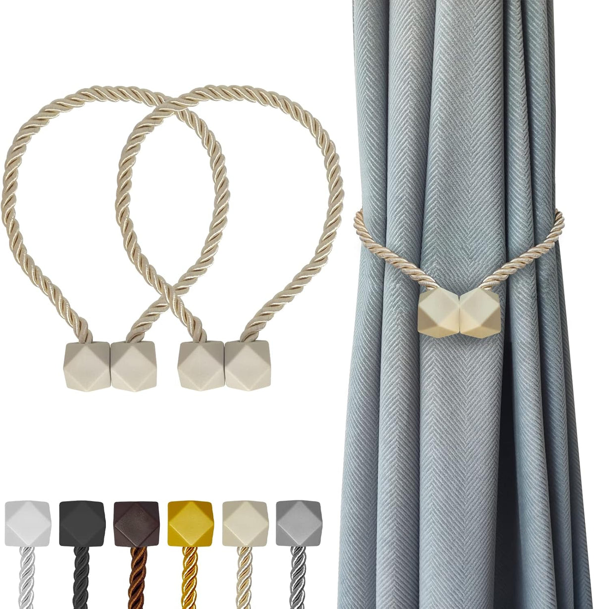 Hion Magnetic Curtain Tiebacks Beige 2pcs, Curtain Tiebacks Buckles Holdbacks Holders Hooks Clip for Home Bedroom Office Decorative Curtain