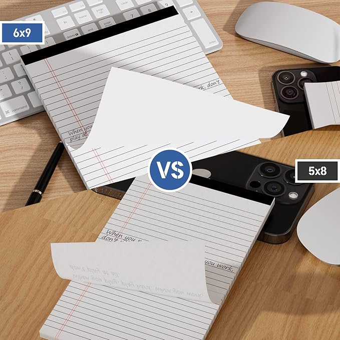 Legal Pads 6 Pack of Note Pads 6 x 9 Inch Notepad 21lb Thick Paper Legal Pad 30 Sheets Note Pad College Ruled Small Legal Pads 29 Lines Writing Pads for Writing, Sketching, and Note-Taking