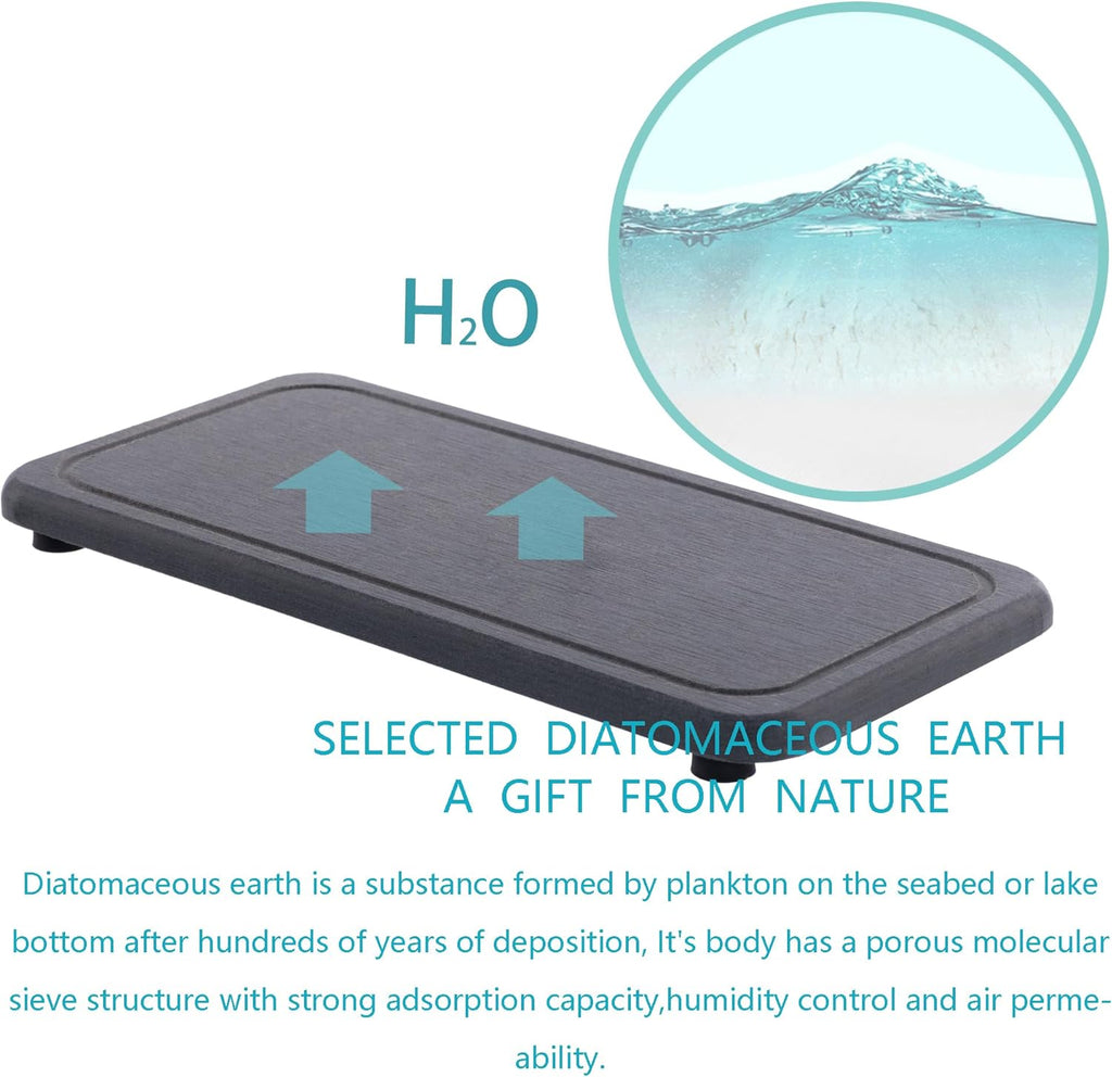 2 Pcs Water Absorbing Stone Trays, Kitchen/Bathroom Sink Soap Dish, Diatomite Tray Used for Hand Soap & Cosmetic Bottles in The Modern Home, 4" W x 8.3" L, Dark Gray