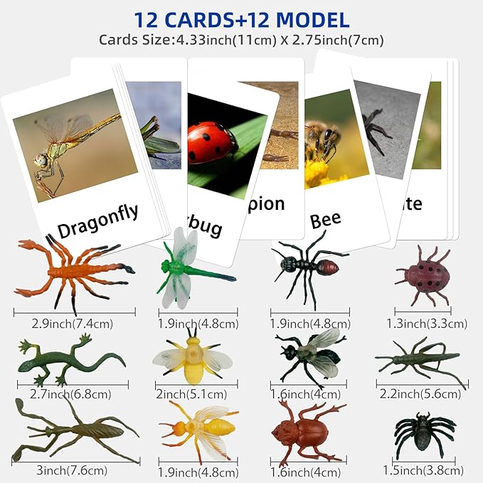 MEROCO Montessori Animal Match - Insect Animal Figurines with Matching Cards Language Montessori Materials Preschool Learning Toy NEWT008