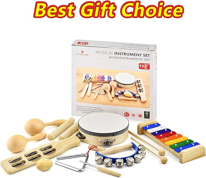 MUSICUBE Musical Instrument Set for Toddler Baby Kid Wooden Percussion Instrument Musical Toys Xylophone Maracas Egg Shaker Tambourine Triangle Instrument for Boys Girls Aged 3+ Choice