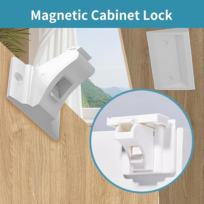 Adhesive Magnetic Cabinet Locks Baby Proofing for Cabinets & Drawers (30 Locks and 4 Keys)