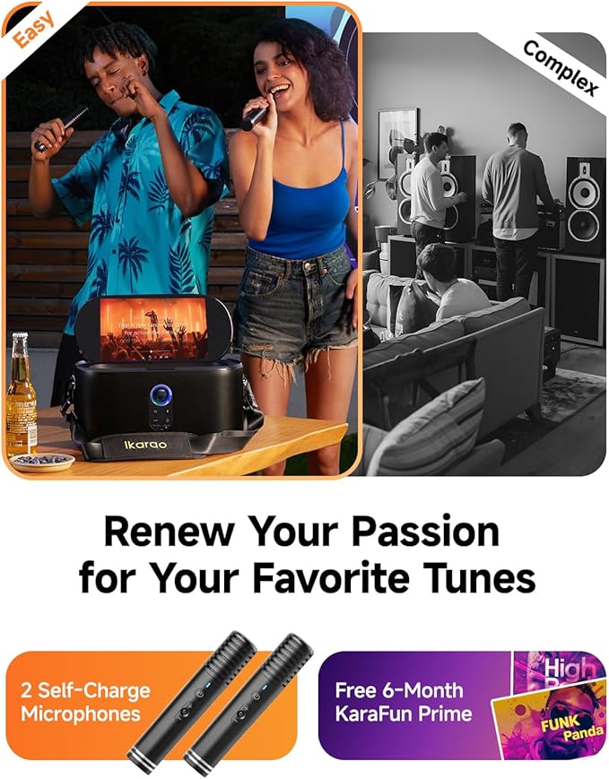 Karaoke Machine for Adults, with Lyrics Display, Karaoke System for YouTube, 280W Speaker, Autotune & EQ, Connect to TV, Portable PA System with 2 Wireless Microphones for Home Outdoor Party