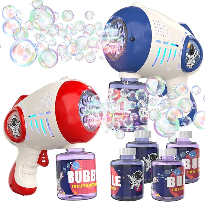 EagleStone Bubble Guns for Kids 4-8, 2 Pack Light-Up Automatic Bubble Gun Blasters with 4 Solution, Bubble Machine for Toddlers, Outdoor Summer Toy, Easter Gifts, Birthday Wedding Party Favors