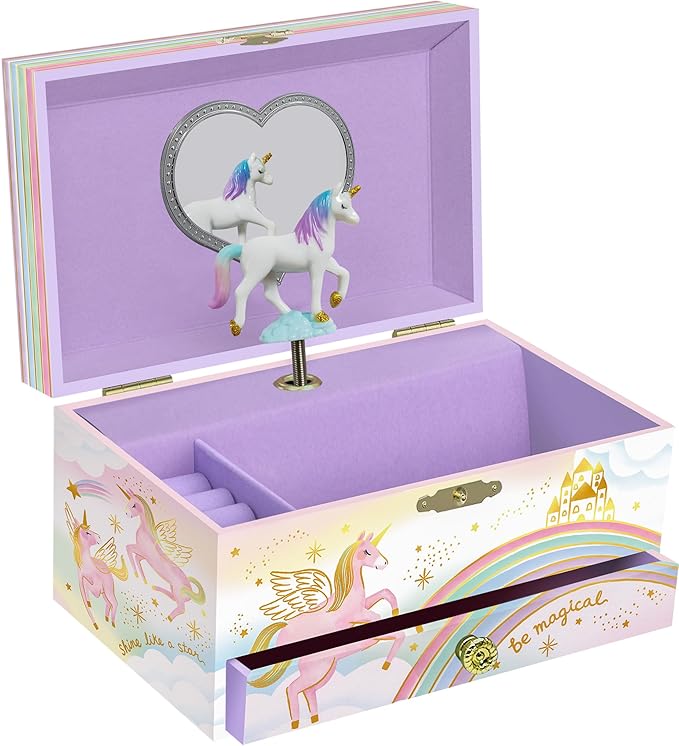 Musical Unicorn Kids Jewelry Box - Girls Jewelry Box with Mirror, Unicorn Gifts for Little Girls, Unicorn Toys for Girls Age 4-6